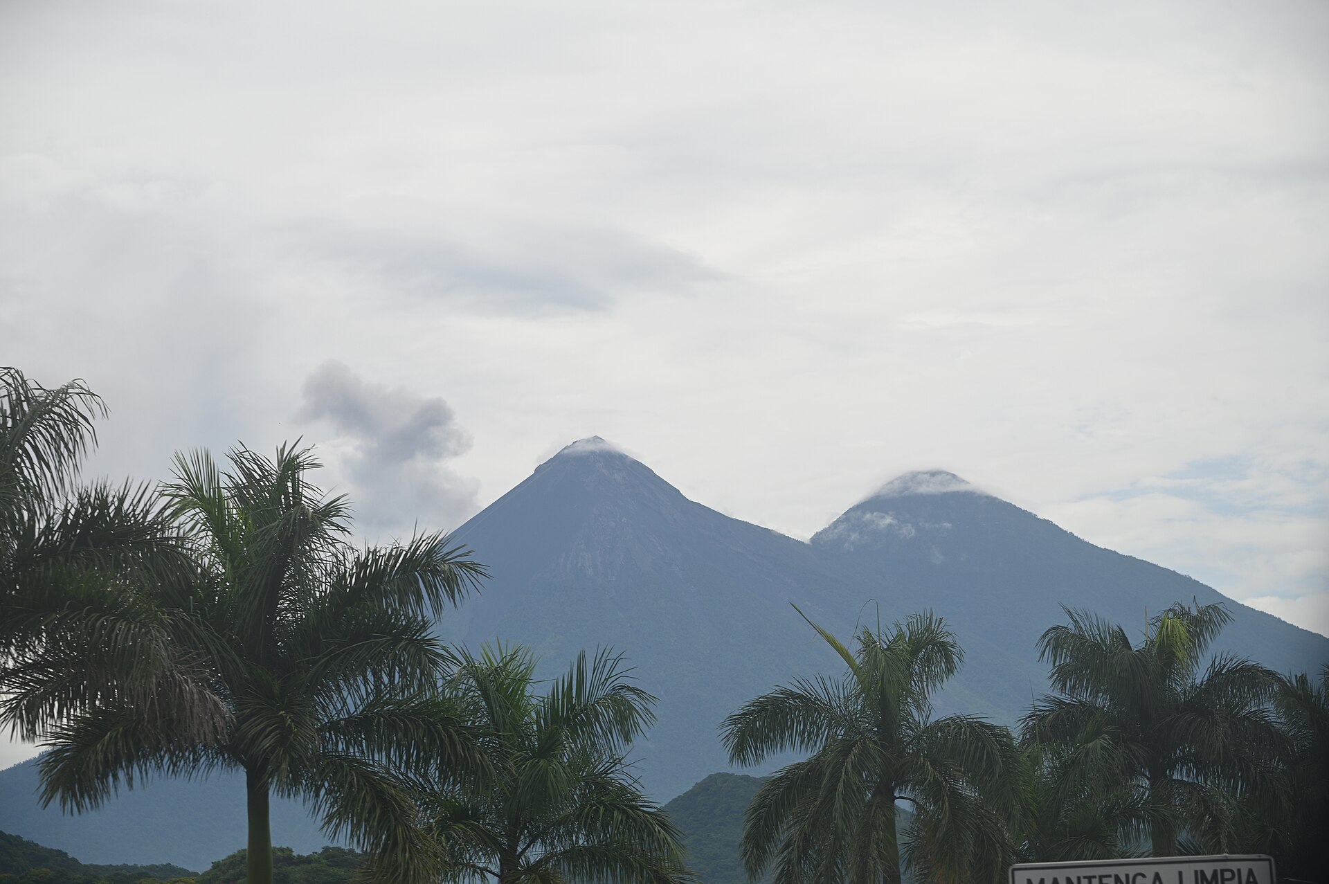 Volcán de Fuego y Acatenango entre palmeras