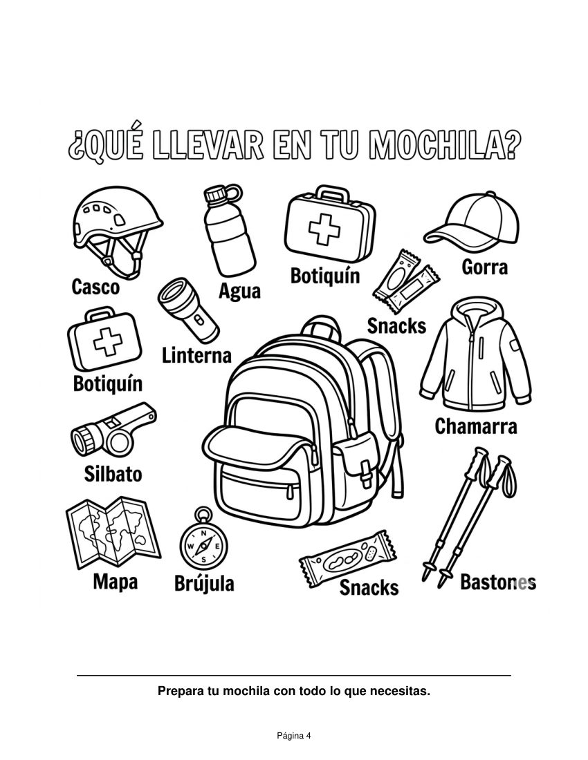 Página del cuadernillo: prepara tu mochila